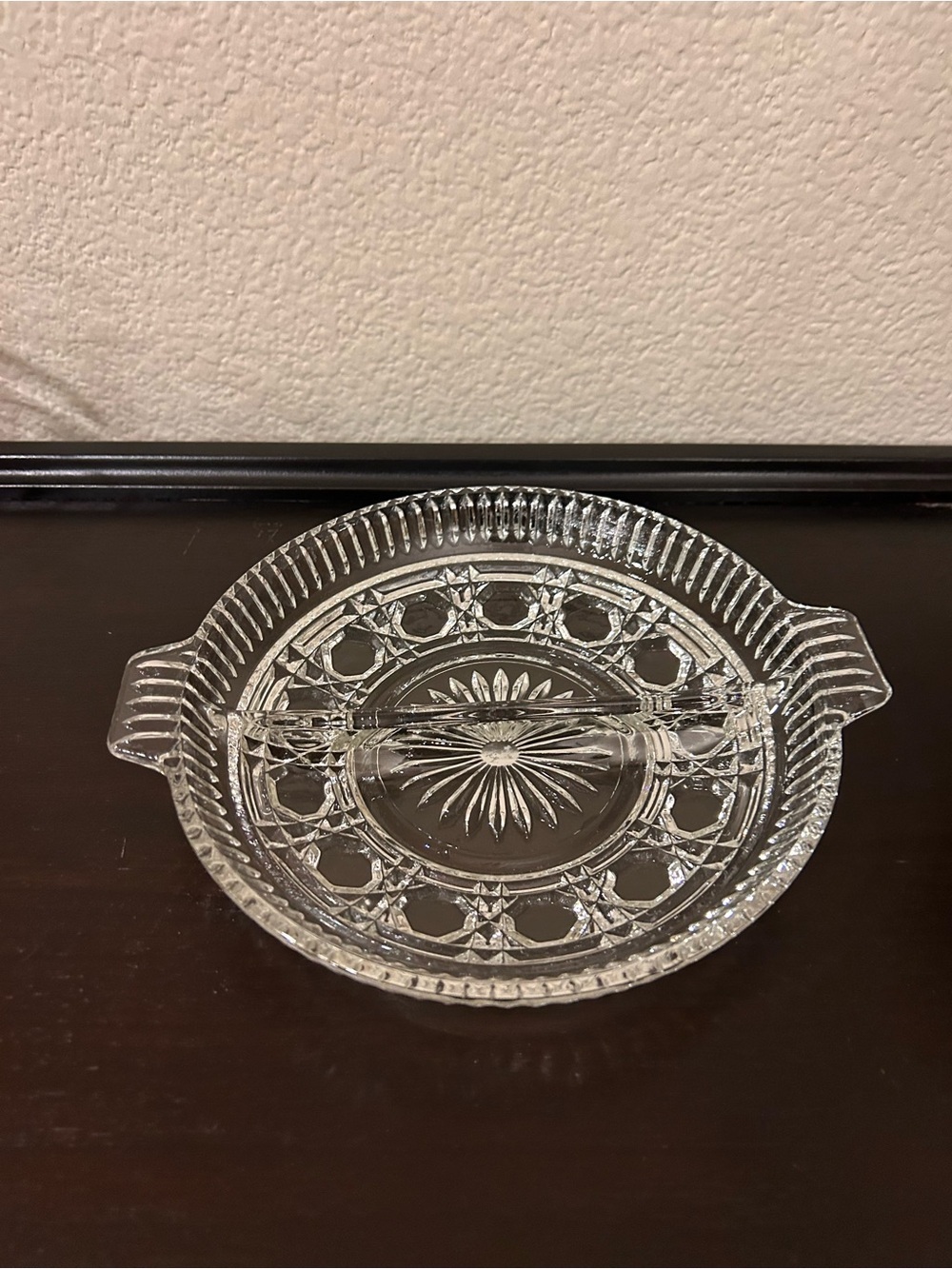 Vintage Federal Glass Windsor Button & Cane Round Divided Relish Dish